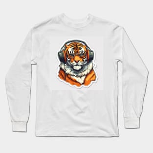 Tiger is wearing sunglusses and headphones Long Sleeve T-Shirt